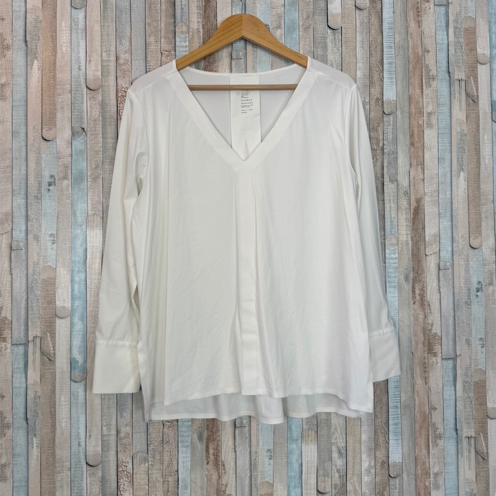 ADAY V Neck Something Tailored Top Blouse Travel Wrinkle Free Career White L